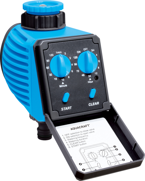 Automatic sprinkler timer with dual rotary knobs and 12 preset watering cycles