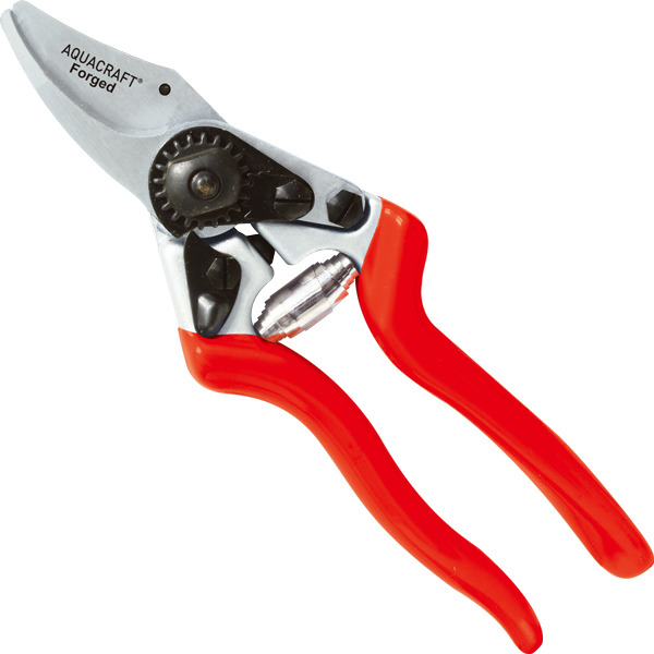 Forged aluminum pruning shears with ergonomic grip