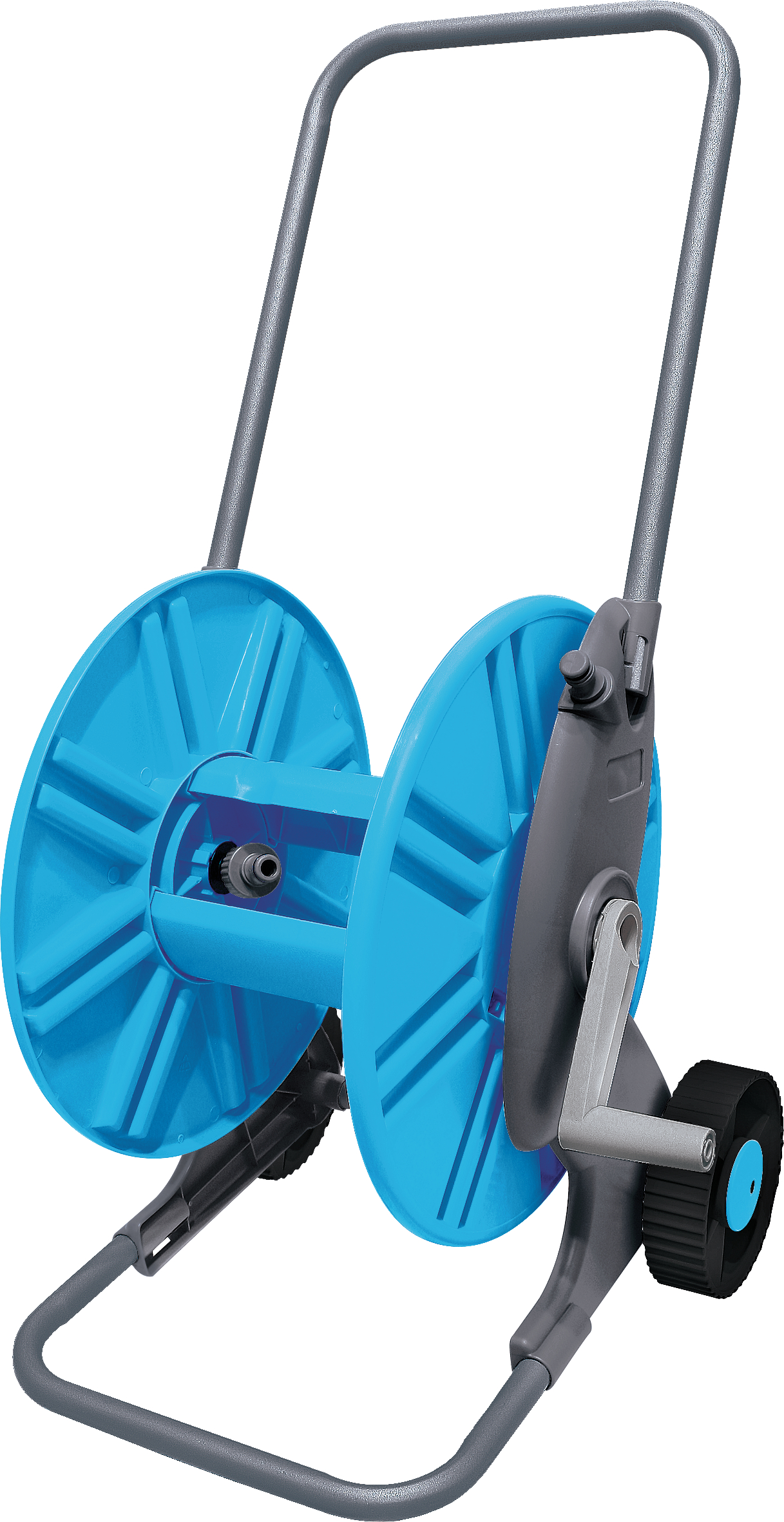 Angled garden hose reel with anti-kink design