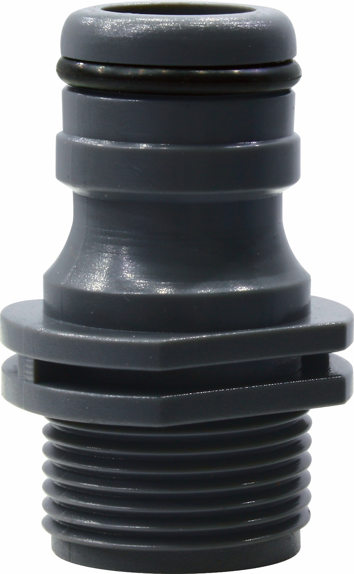 Garden hose adapter for quick connect to threaded inlet